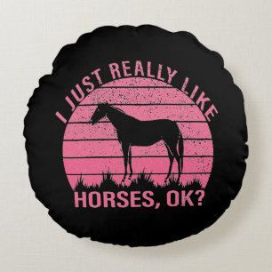 Ik hou echt van paarden in Roos roze Rond Kussen