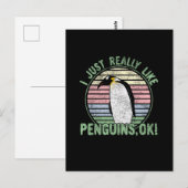 Ik hou echt van pinguïns. Retro Briefkaart (Voorkant / Achterkant)