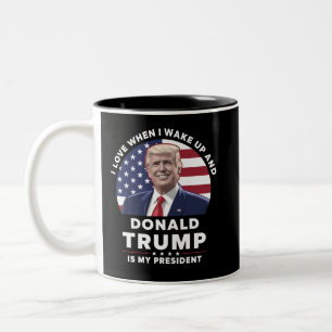 Ik hou ervan als ik wakker word en Donald Trump mi Tweekleurige Koffiemok