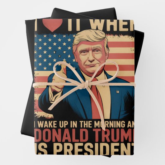 Ik hou ervan als ik wakker word en Trump President Inpakpapier Vel (In situ)