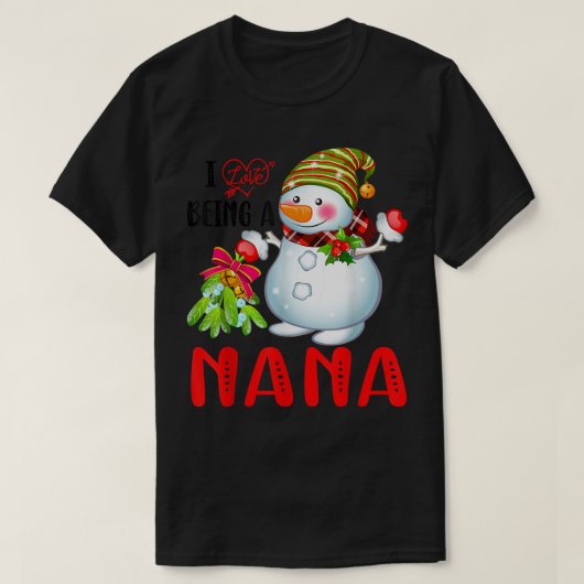 Ik hou ervan een Nana Xmas Snowman Scarf Kerstmis  T-shirt (Design voorkant)