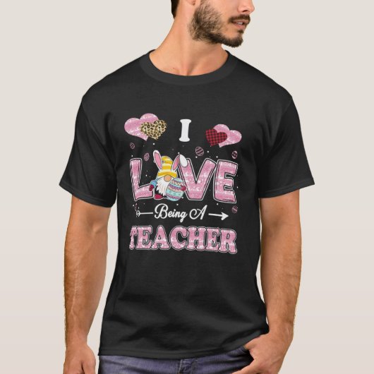 Ik hou ervan om leraar Pasen kabouter functietitel T-shirt (Voorkant)
