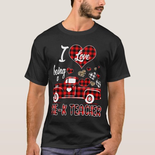 Ik hou ervan Pre-K leraar Red Truck Hearts Valent  T-shirt (Voorkant)