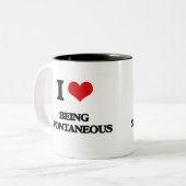 Ik hou ervan Spontaneous te zijn Tweekleurige Koffiemok (Voorkant links)