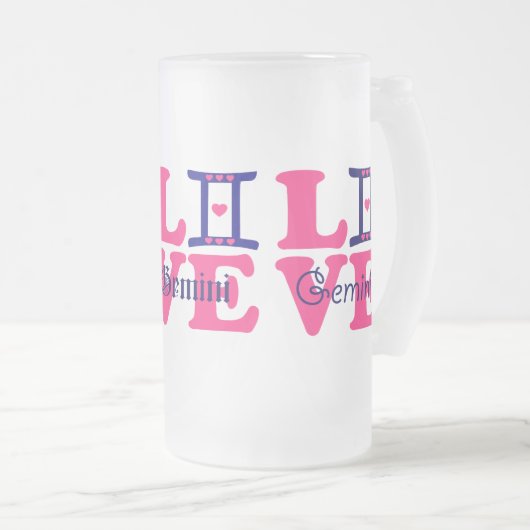 ♊★ 😍Ik hou Gemini-Best-Zodiac teken Frosted Bier Matglas Bierpul (Voorkant rechts)