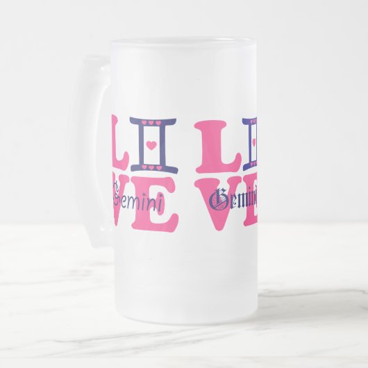 ♊★ 😍Ik hou Gemini-Best-Zodiac teken Frosted Bier Matglas Bierpul (Voorkant links)