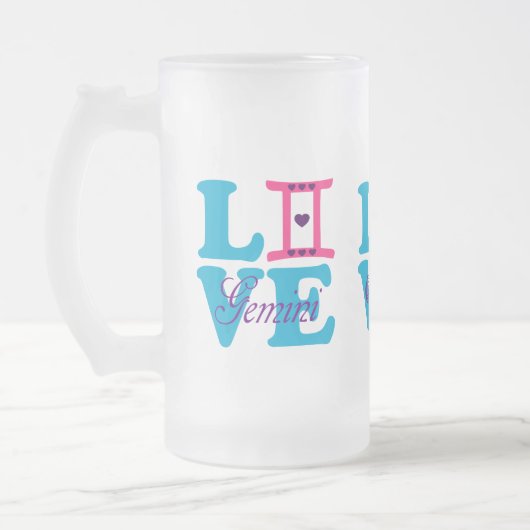 ♊★ 😍Ik hou Gemini-Best-Zodiac teken Frosted Bier Matglas Bierpul (Links)