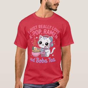 Ik hou gewoon echt van KPop Ramen en Boba Thee Kat T-shirt