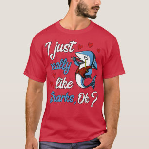 Ik hou gewoon van haaien grappig oceaan wijnfeest t-shirt