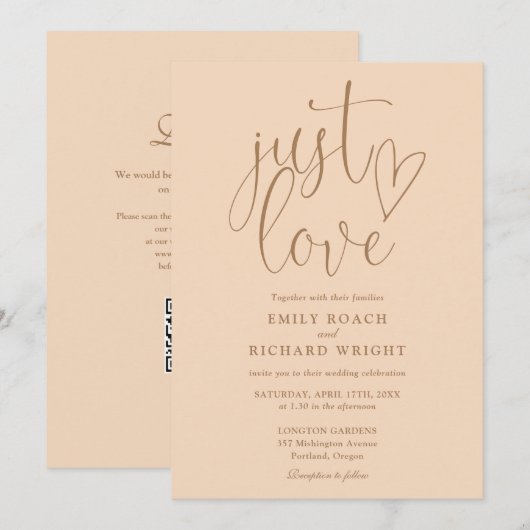 Ik hou gewoon van moderne QR-code zachte perzik br Kaart (Voorkant / Achterkant)