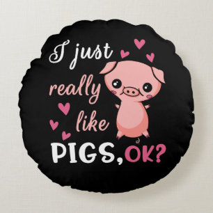 Ik hou gewoon van varkensstaarten Boerderij dierli Rond Kussen