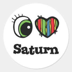 Ik hou (Hart) van Saturnus Ronde Sticker