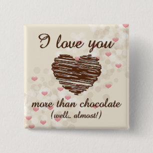 Ik hou meer van je dan chocolade roze harten vierkante button 5,1 cm