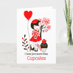 Ik hou meer van je dan Cupcakes / Rood / Zwart / V Feestdagen Kaart