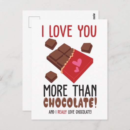 Ik hou meer van je dan van chocolade kleur grafisc briefkaart (Voorkant / Achterkant)