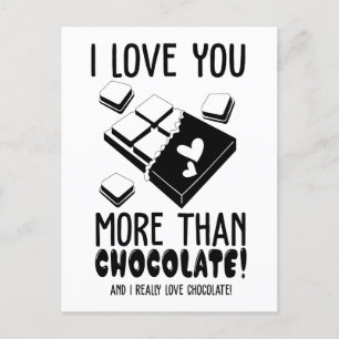 Ik hou meer van je dan van chocolade zwart en wit briefkaart