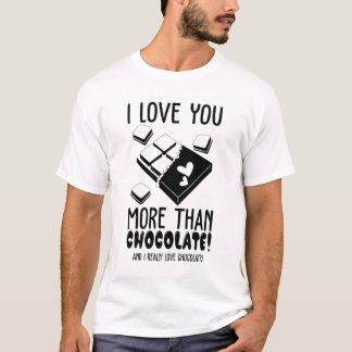 Ik hou meer van je dan van chocolade zwart en wit t-shirt