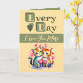 Ik hou meer van je katten groengele Valentijn Kaart (Gele Bloem)