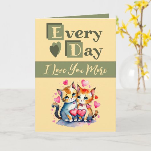 Ik hou meer van je katten groengele Valentijn Kaart (Gele Bloem)