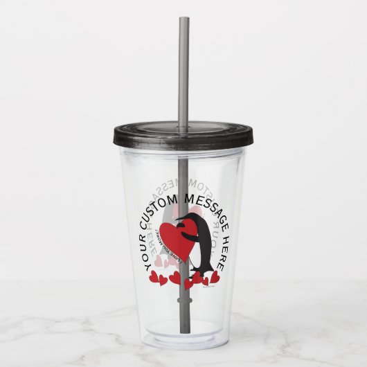 Ik hou meer van je! Penguin en Red Heart Acryl Drinkbeker (Voorkant)