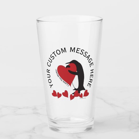 Ik hou meer van je! Penguin en Red Heart Glas (Voorkant)