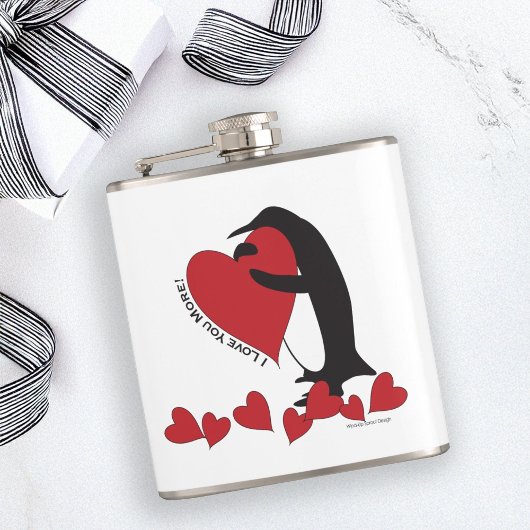 Ik hou meer van je! Penguin en Red Heart Heupfles
