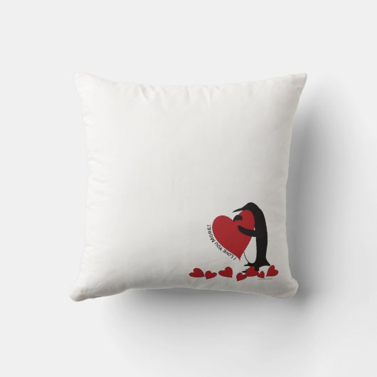 Ik hou meer van je! Penguin en Red Heart Kussen (Achterkant)