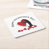 Ik hou meer van je! - Penguin Hearts Valentijn Kartonnen Onderzetters (Schuin)