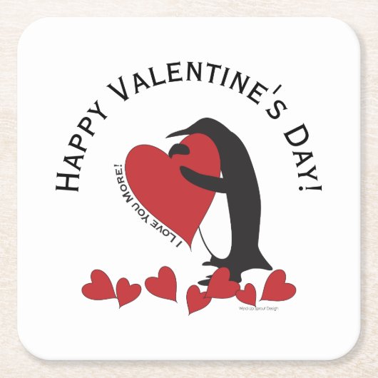 Ik hou meer van je! - Penguin Hearts Valentijn Kartonnen Onderzetters (Voorkant)