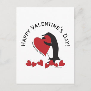 Ik hou meer van je! Pinguïn en Red Heart Valentijn Briefkaart