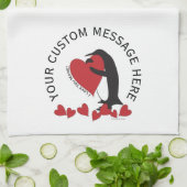 Ik hou meer van je! Pinguïn rood hart Theedoek (Gevouwen)