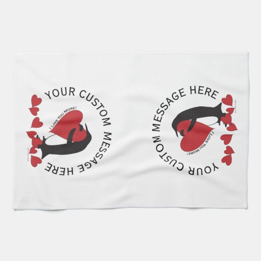 Ik hou meer van je! Pinguïn rood hart Theedoek (Horizontaal)