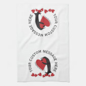Ik hou meer van je! Pinguïn rood hart Theedoek (Verticaal)