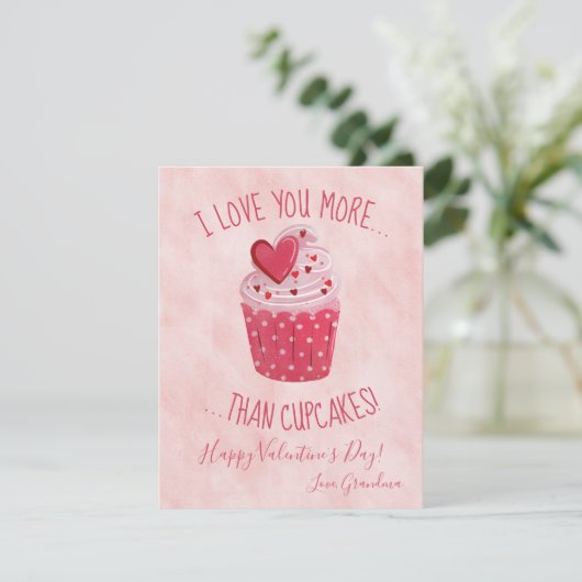 Ik hou meer van je... Than Cupcakes Valentijnsdag Feestdagenkaart (Staand voorkant)
