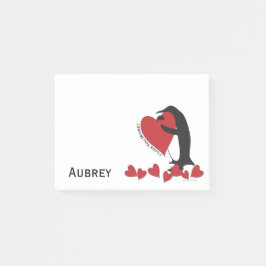 Ik hou meer van jou! Cute Pinguïn en Rode Hart Post-it® Notes