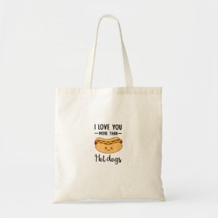 Ik hou meer van jou dan van hotdogs, grappige wors tote bag