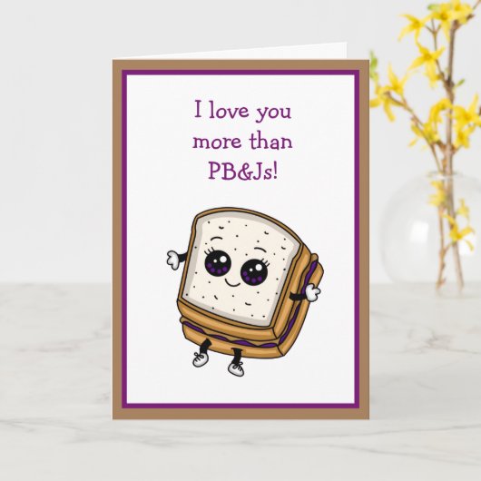 Ik hou meer van jou dan van pindakaas en jam kaart (Gele Bloem)