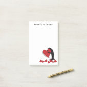 Ik hou meer van jou! Pinguïn en Rode Hart Post-it® Notes (Op bureau)