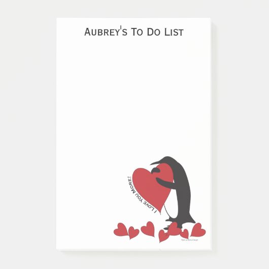 Ik hou meer van jou! Pinguïn en Rode Hart Post-it® Notes (Voorkant)