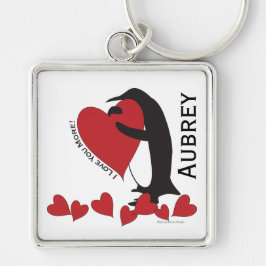 Ik hou meer van jou! Pinguïn en Rode Hart Sleutelhanger