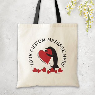 Ik hou meer van jou! - Pinguïn en Rode Hart Tote Bag