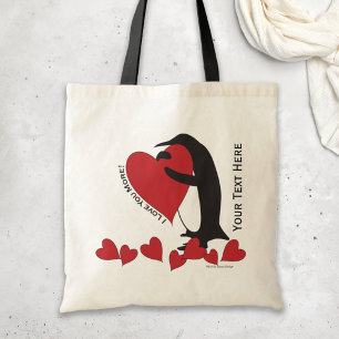 Ik hou meer van jou! Pinguïn en Rode Hart Tote Bag