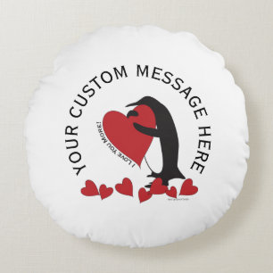 Ik hou meer van jou! Pinguïn en Rode Hart Valentij Rond Kussen