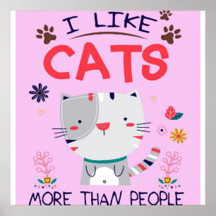 Ik hou meer van katten dan van mensen die cadeautj poster