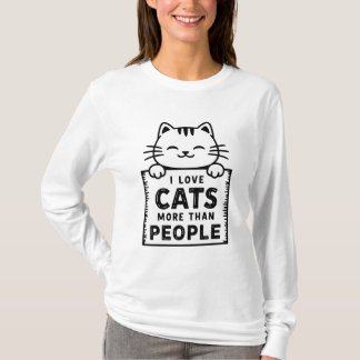 Ik hou meer van katten dan van mensen die lange mo t-shirt