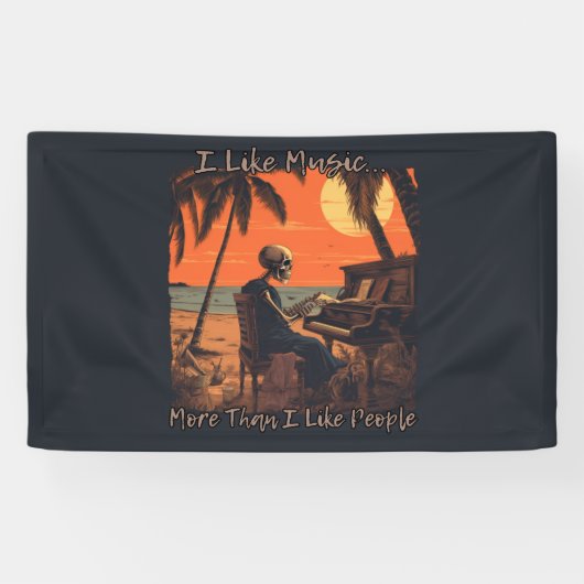 Ik hou meer van muziek dan van mensen, schedel ont spandoek (Horizontaal)