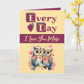 Ik hou meer van uilen bordeaux gele Valentijn Kaart (Gele Bloem)
