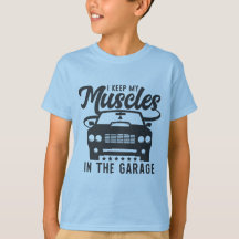 Ik hou mijn spieren in de Garage Boys blauw T shir