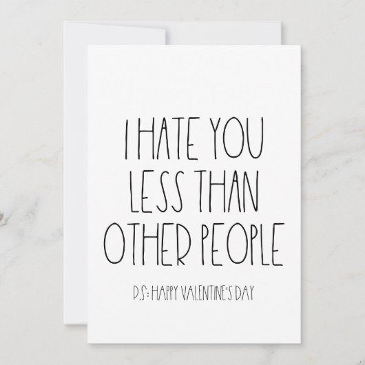 Ik hou minder van je dan van andere mensen Valenti Feestdagenkaart (Voorkant)