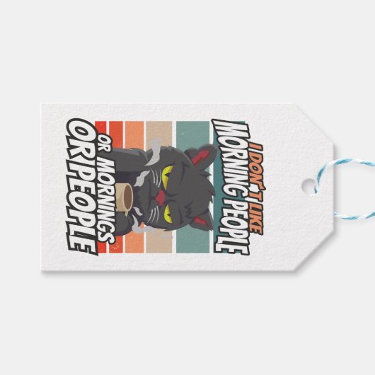 Ik hou niet van ochtendmensen of ochtenden of mens cadeaulabel (Voorkant (Horizontaal))